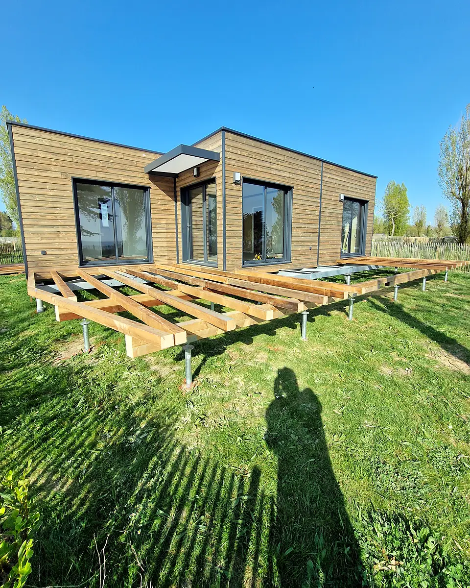 Ossature complète de la terrasse posée sur les vis Weasyfix